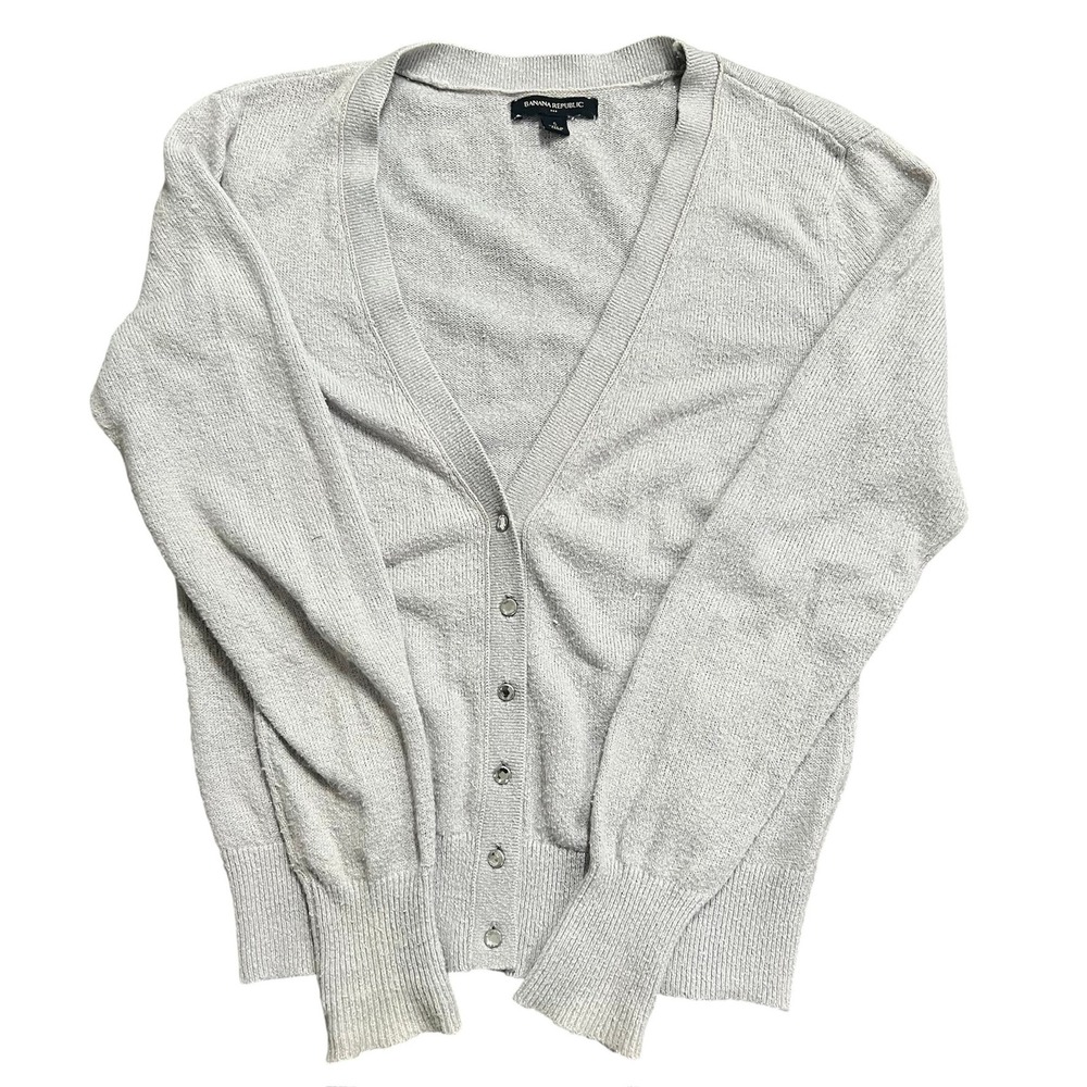 Banana Republic Womens Cardigan‎ Sweater Silver Metallic Angora Blend S